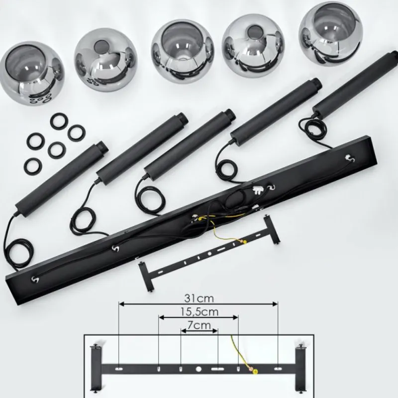 Suspension Verre Fumé-hofstein Suspension Trezeste Noir, 5 lumières