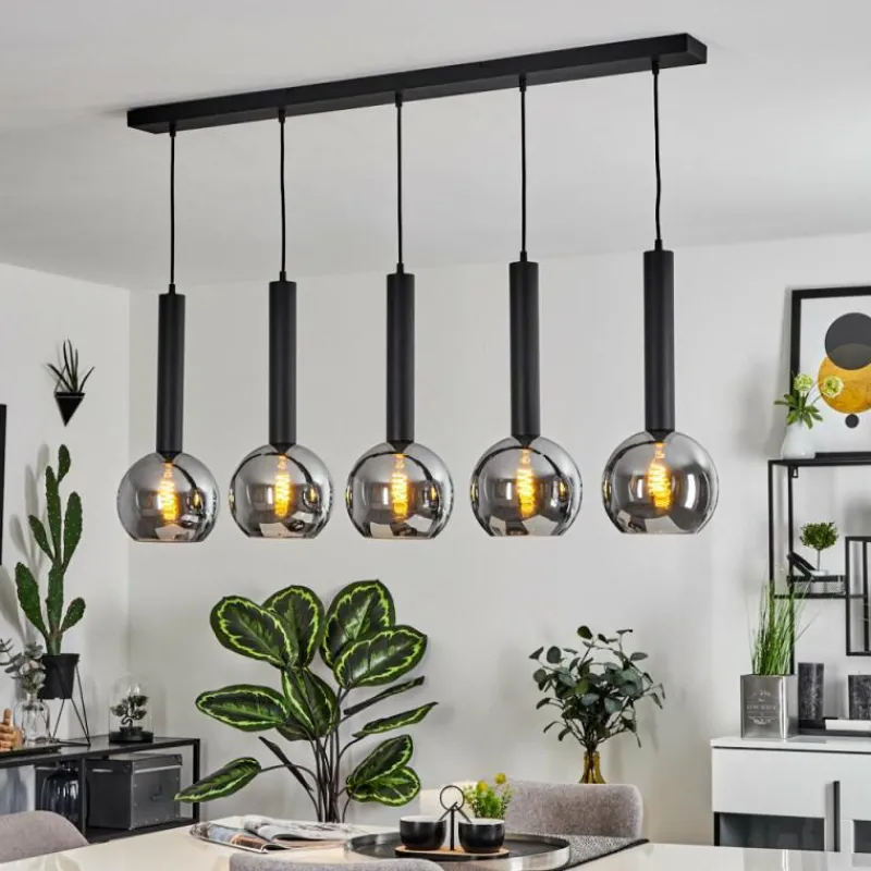 Suspension Verre Fumé-hofstein Suspension Trezeste Noir, 5 lumières