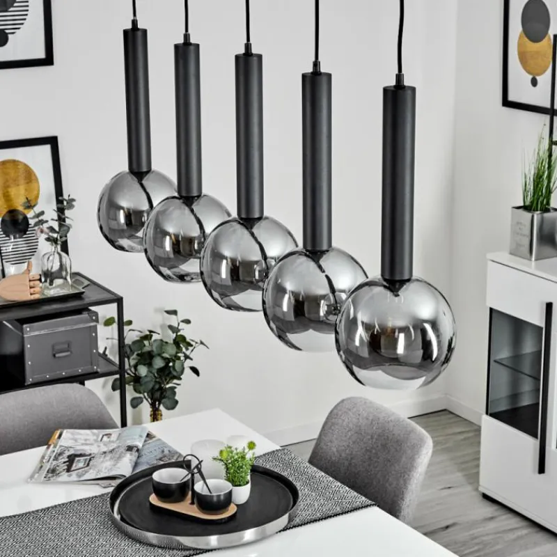 Suspension Verre Fumé-hofstein Suspension Trezeste Noir, 5 lumières