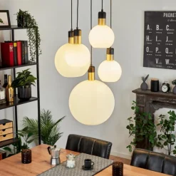 hofstein Suspension Tuvalu Laiton, Noir, 5 lumières