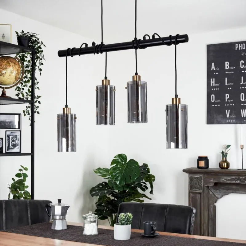 Suspension Verre Fumé-hofstein Suspension Vaurois Laiton, Noir, 4 lumières