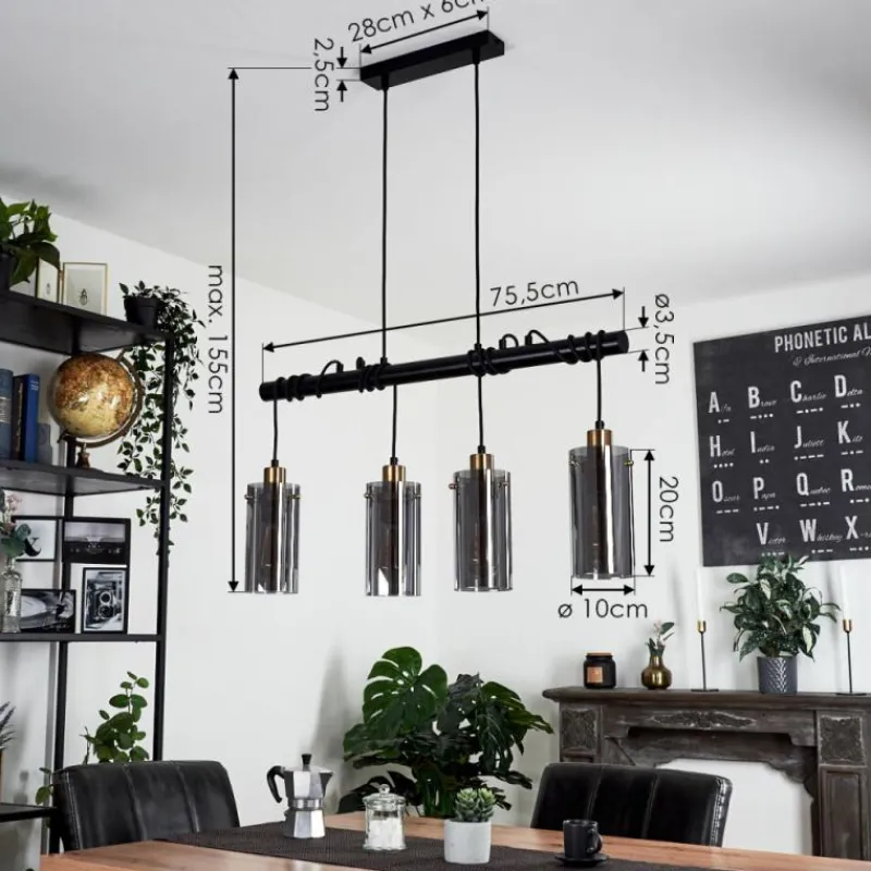 Suspension Verre Fumé-hofstein Suspension Vaurois Laiton, Noir, 4 lumières