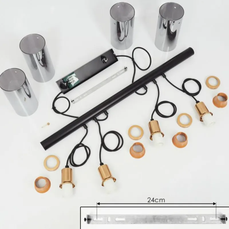 Suspension Verre Fumé-hofstein Suspension Vaurois Laiton, Noir, 4 lumières