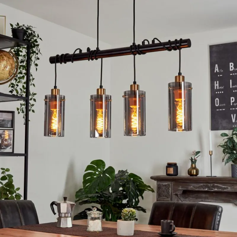 Suspension Verre Fumé-hofstein Suspension Vaurois Laiton, Noir, 4 lumières