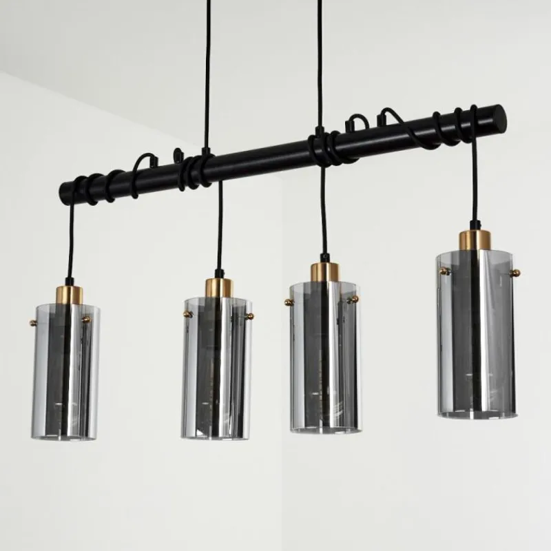 Suspension Verre Fumé-hofstein Suspension Vaurois Laiton, Noir, 4 lumières