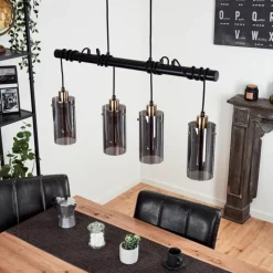 Suspension Verre Fumé-hofstein Suspension Vaurois Laiton, Noir, 4 lumières