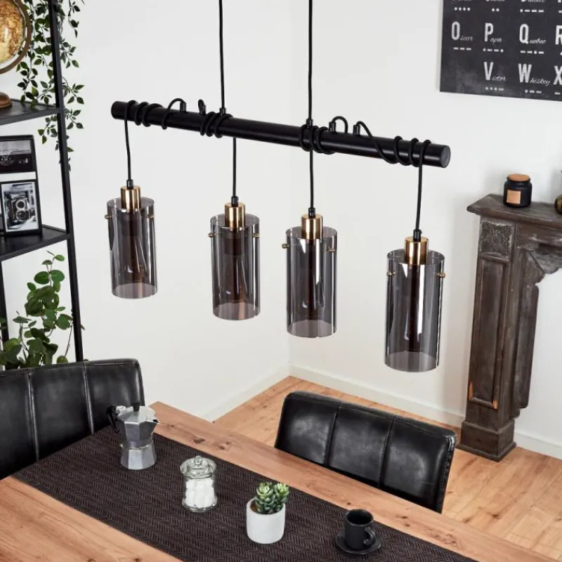 Suspension Verre Fumé-hofstein Suspension Vaurois Laiton, Noir, 4 lumières