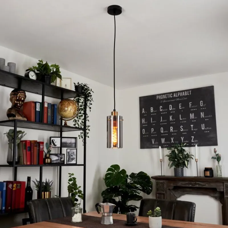 Suspension Verre Fumé-hofstein Suspension Vaurois Laiton, Noir, 1 lumière