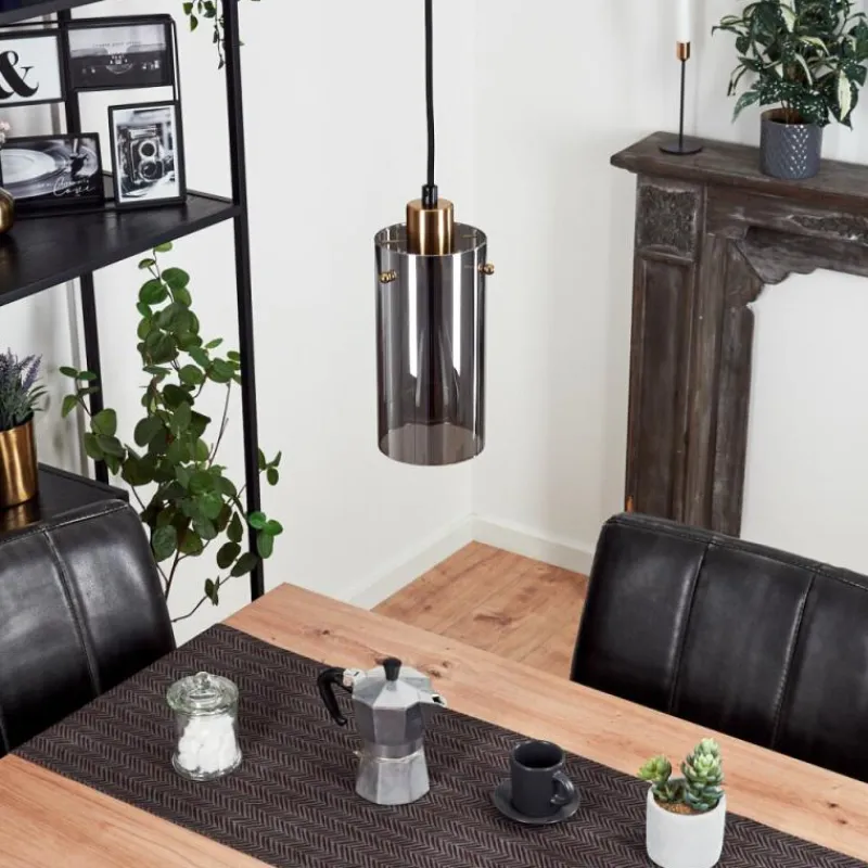 Suspension Verre Fumé-hofstein Suspension Vaurois Laiton, Noir, 1 lumière