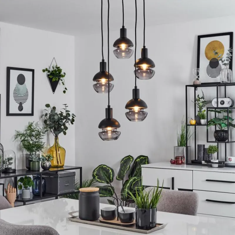 Suspension Verre Fumé-hofstein Suspension Ventosa Fumé, Noir, 5 lumières