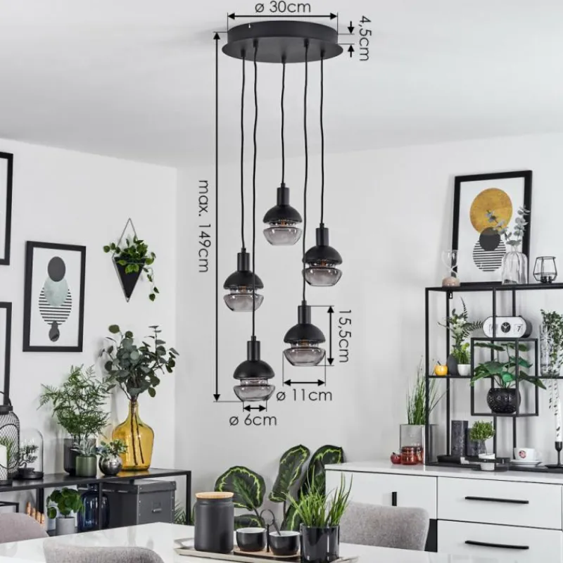 Suspension Verre Fumé-hofstein Suspension Ventosa Fumé, Noir, 5 lumières