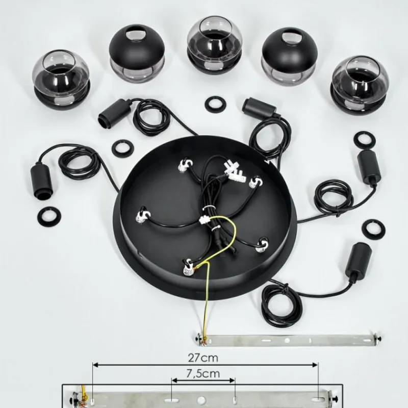 Suspension Verre Fumé-hofstein Suspension Ventosa Fumé, Noir, 5 lumières