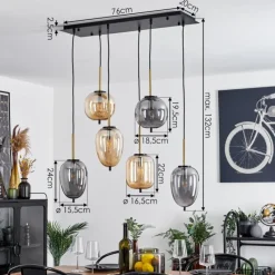 Suspension Verre Fumé-hofstein Suspension Verbania Laiton, Noir, 6 lumières