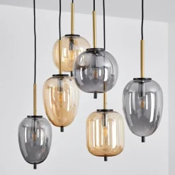 Suspension Verre Fumé-hofstein Suspension Verbania Laiton, Noir, 6 lumières