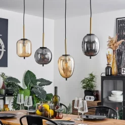 Suspension Verre Fumé-hofstein Suspension Verbania Laiton, Noir, 4 lumières