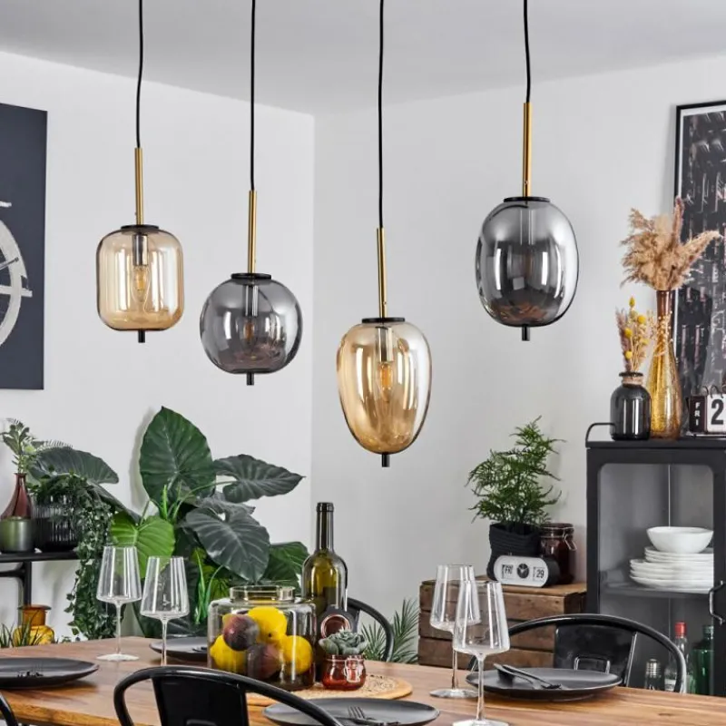 Suspension Verre Fumé-hofstein Suspension Verbania Laiton, Noir, 4 lumières