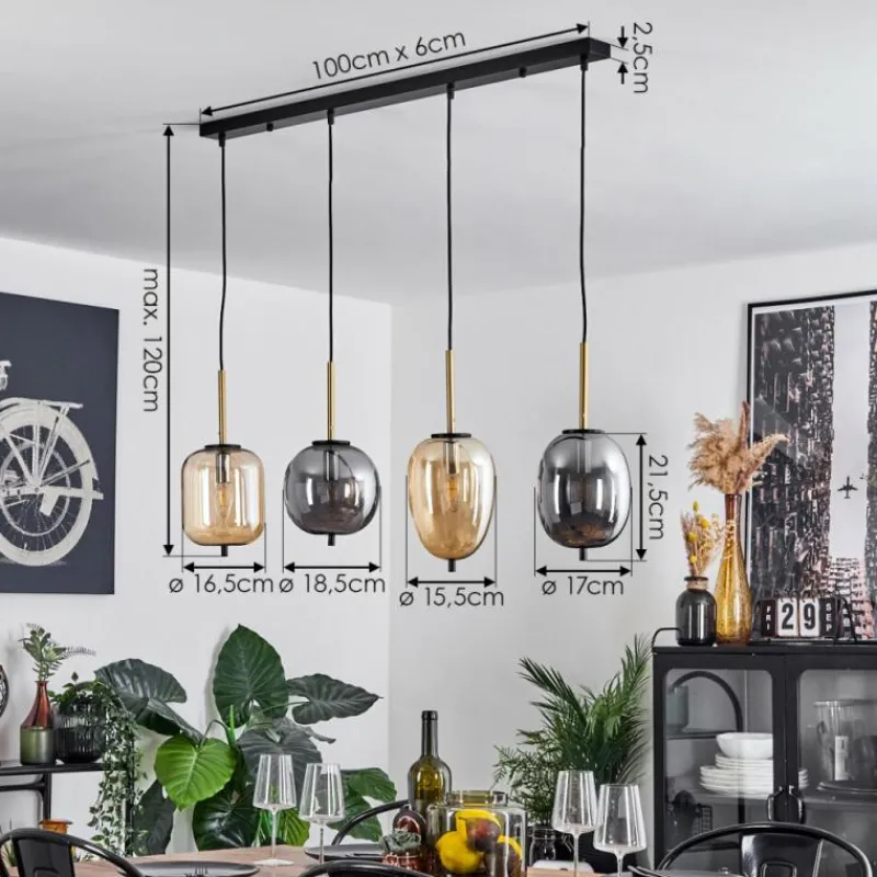 Suspension Verre Fumé-hofstein Suspension Verbania Laiton, Noir, 4 lumières