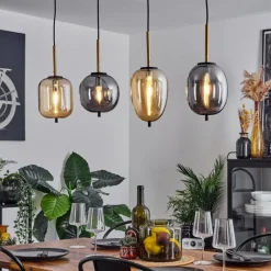 Suspension Verre Fumé-hofstein Suspension Verbania Laiton, Noir, 4 lumières