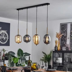 Suspension Verre Fumé-hofstein Suspension Verbania Laiton, Noir, 4 lumières