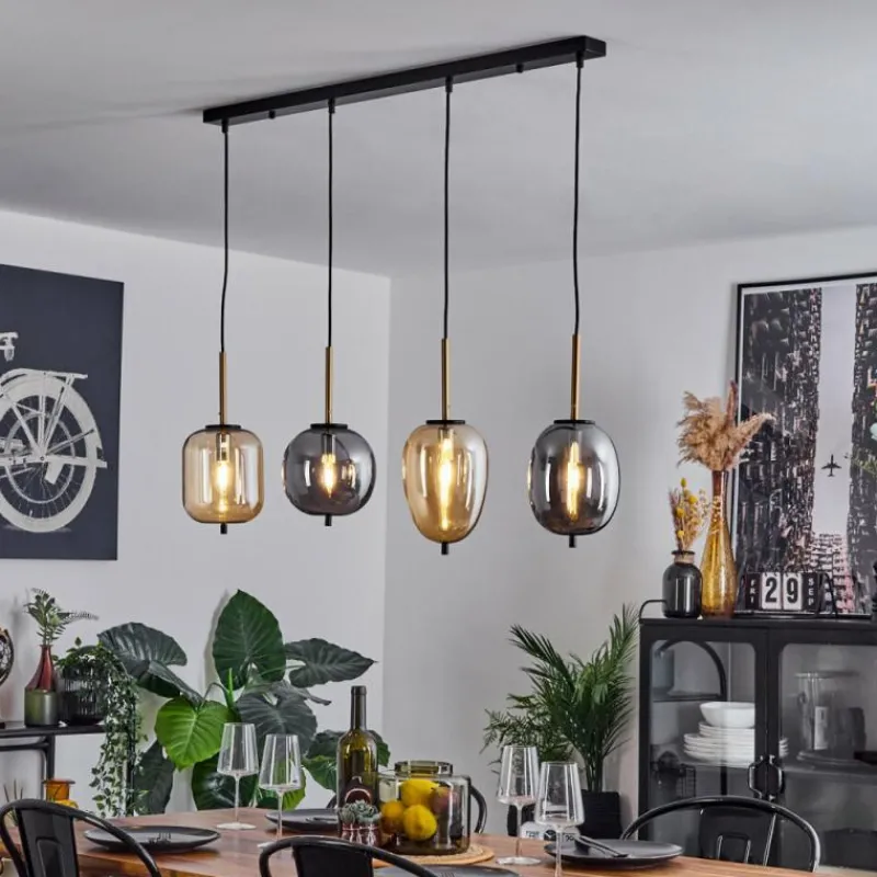 Suspension Verre Fumé-hofstein Suspension Verbania Laiton, Noir, 4 lumières