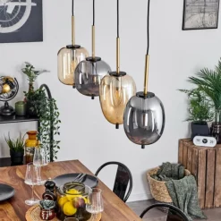 Suspension Verre Fumé-hofstein Suspension Verbania Laiton, Noir, 4 lumières