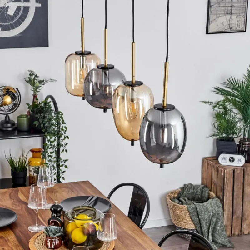 Suspension Verre Fumé-hofstein Suspension Verbania Laiton, Noir, 4 lumières