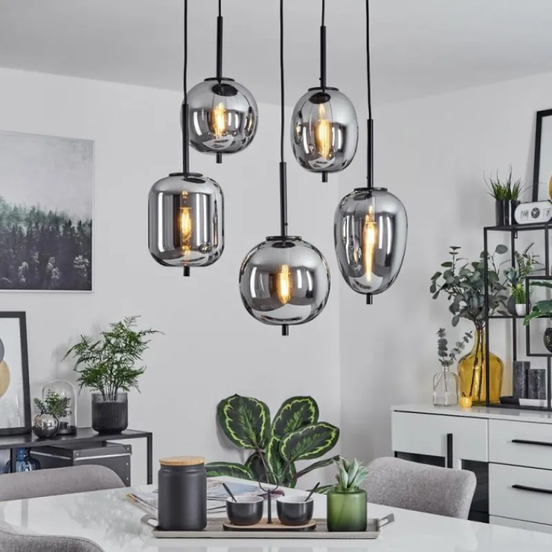 Suspension Verre Fumé-hofstein Suspension Verbania Noir, 5 lumières