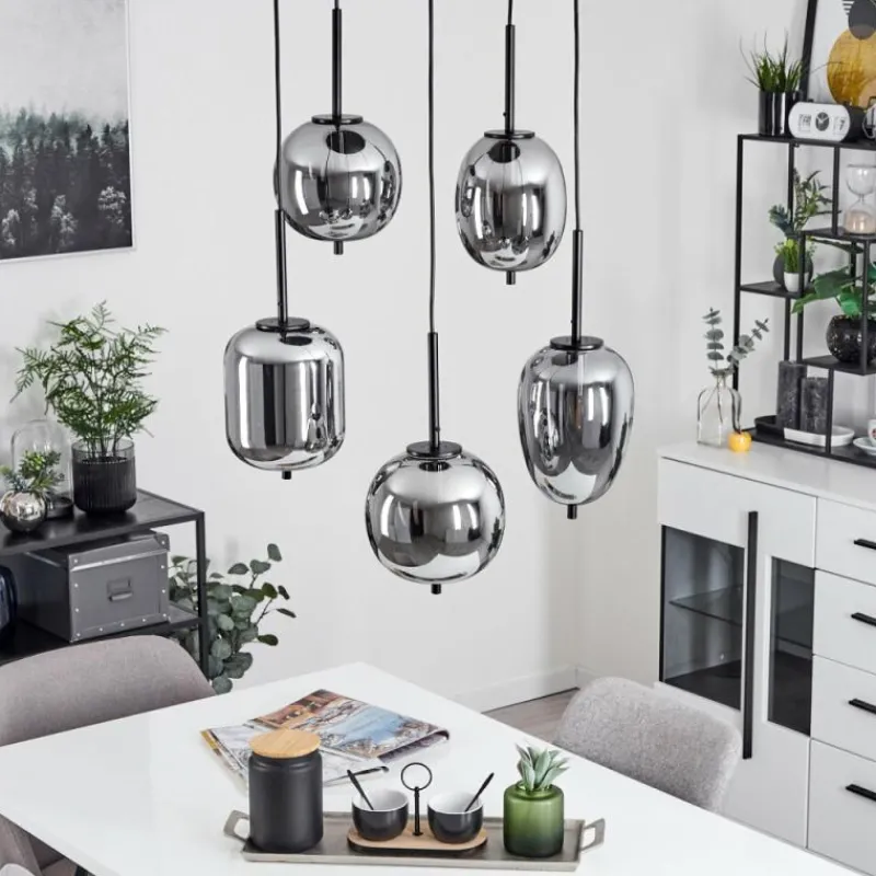 Suspension Verre Fumé-hofstein Suspension Verbania Noir, 5 lumières