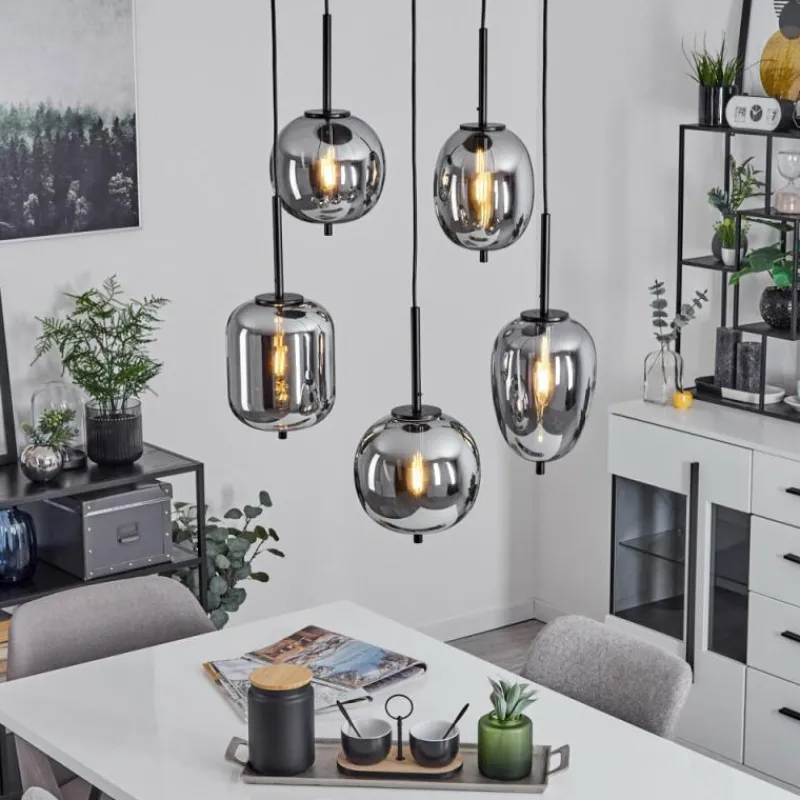 Suspension Verre Fumé-hofstein Suspension Verbania Noir, 5 lumières