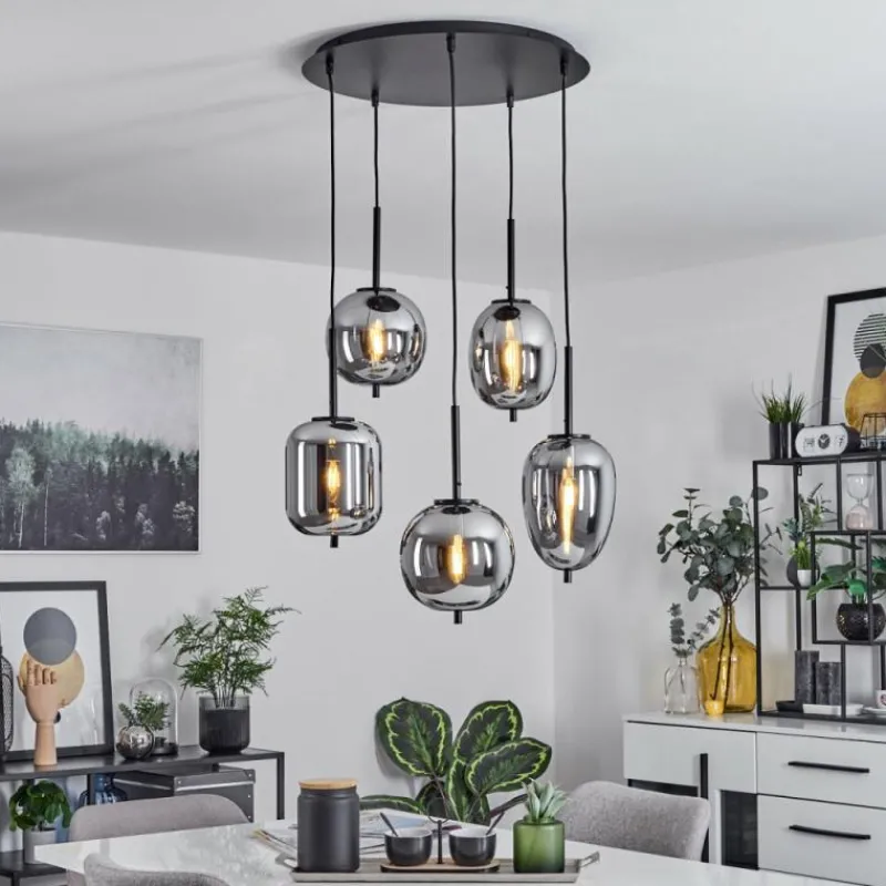 Suspension Verre Fumé-hofstein Suspension Verbania Noir, 5 lumières