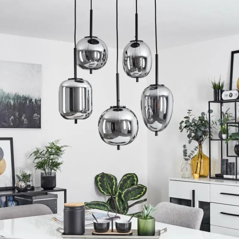 Suspension Verre Fumé-hofstein Suspension Verbania Noir, 5 lumières