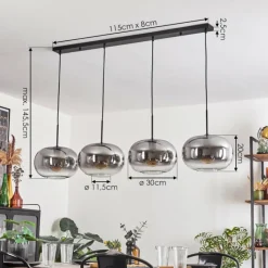 hofstein Suspension - Verre 30 cm Apedo Clair, Fumé, 4 lumières
