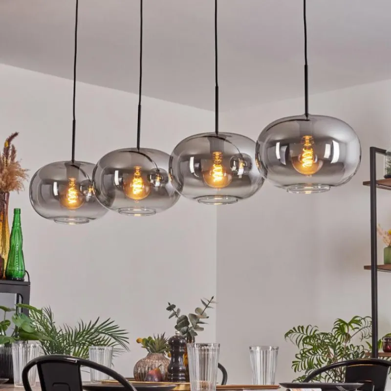 hofstein Suspension - Verre 30 cm Apedo Clair, Fumé, 4 lumières