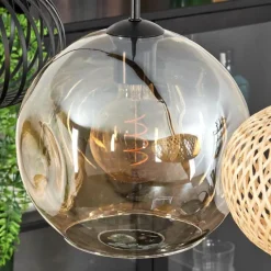 hofstein Suspension - Verre 25 cm, 20cm Ripoll Ambre, Écru, Noir, 4 lumières