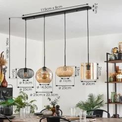 hofstein Suspension - Verre 25 cm, 20cm Ripoll Ambre, Écru, Noir, 4 lumières