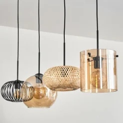 hofstein Suspension - Verre 25 cm, 20cm Ripoll Ambre, Écru, Noir, 4 lumières