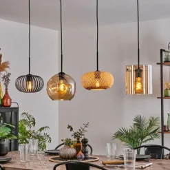 hofstein Suspension - Verre 25 cm, 20cm Ripoll Ambre, Écru, Noir, 4 lumières