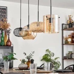 hofstein Suspension - Verre 25 cm, 20cm Ripoll Ambre, Écru, Noir, 4 lumières