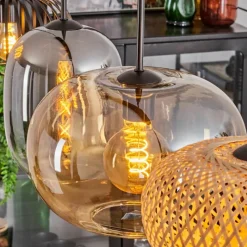 hofstein Suspension - Verre 25 cm, 20cm Ripoll Ambre, Clair, Écru, Fumé, Noir, 4 lumières