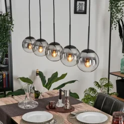 hofstein Suspension - Verre 15 cm Gastor Clair, Fumé, 5 lumières