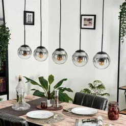 hofstein Suspension - Verre 15 cm Gastor Clair, Fumé, 5 lumières