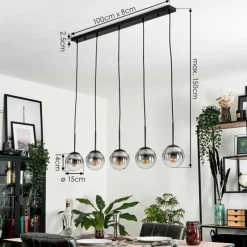 hofstein Suspension - Verre 15 cm Gastor Clair, Fumé, 5 lumières