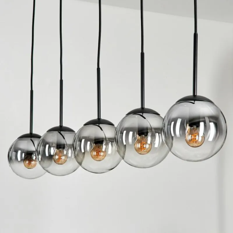 hofstein Suspension - Verre 15 cm Gastor Clair, Fumé, 5 lumières