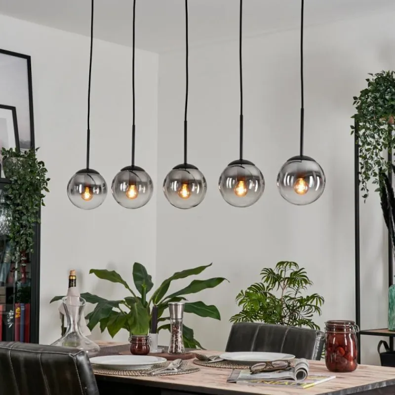 hofstein Suspension - Verre 15 cm Gastor Clair, Fumé, 5 lumières