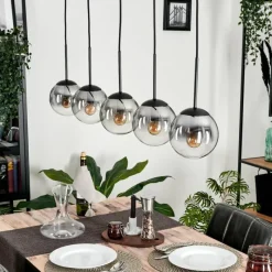 hofstein Suspension - Verre 15 cm Gastor Clair, Fumé, 5 lumières