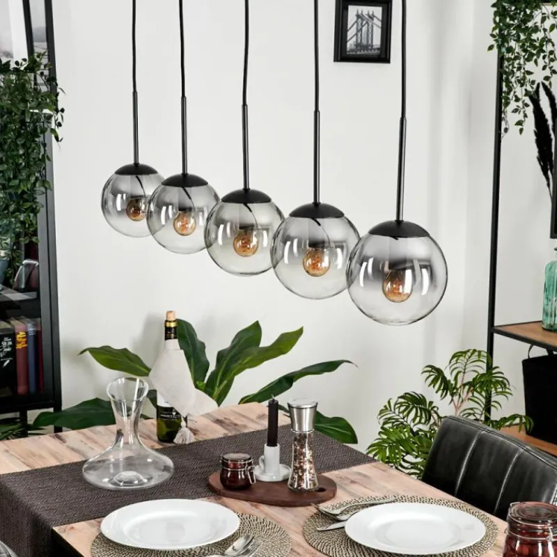 hofstein Suspension - Verre 15 cm Gastor Clair, Fumé, 5 lumières