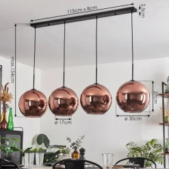 hofstein Suspension - Verre 30 cm Koyoto Cuivré, 4 lumières