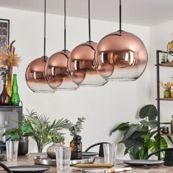 hofstein Suspension - Verre 30 cm Koyoto Clair, Cuivré, 4 lumières