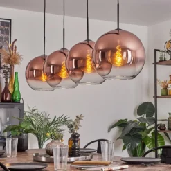 hofstein Suspension - Verre 30 cm Koyoto Clair, Cuivré, 4 lumières