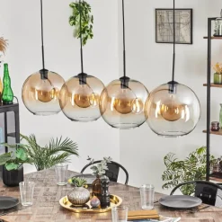 hofstein Suspension - Verre 30 cm Koyoto Ambre, Clair, 4 lumières